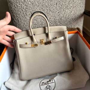 HERMÈS Birkin Bag 25 Togo Tourterelle GHW 2017