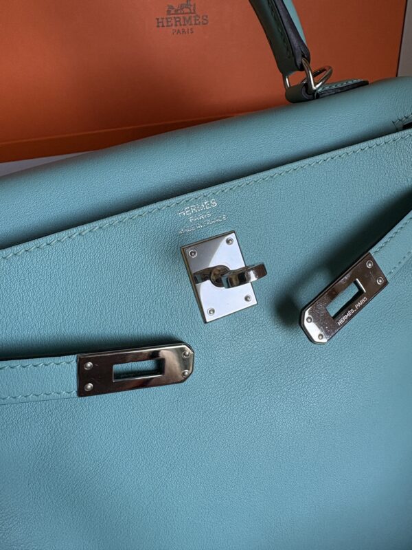 HERMÈS Kelly Bleu Atoll PHW Swift Stamp T 2015 - Image 3