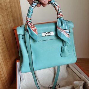 HERMÈS Kelly Bleu Atoll PHW Swift Stamp T 2015