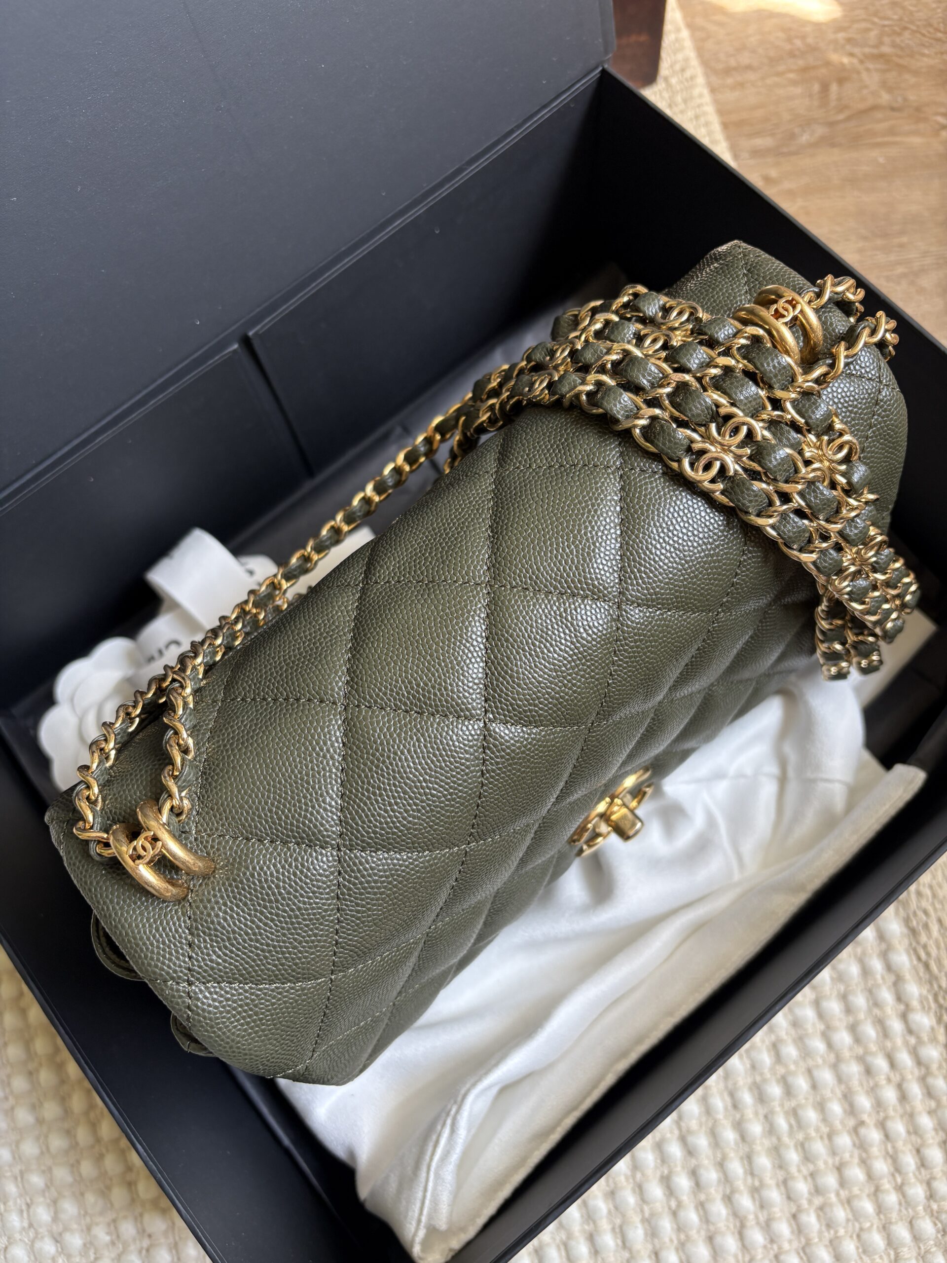 CHANEL Coco Caviar Leather Khaki 22k - Obrázek 2