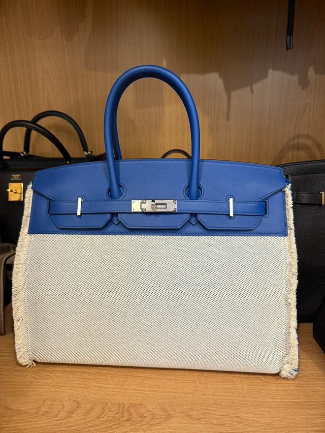 HERMÈS Birkin Bag 35 Fray Fray Toile and Swift Leather PHW 2023 - Obrázek 2