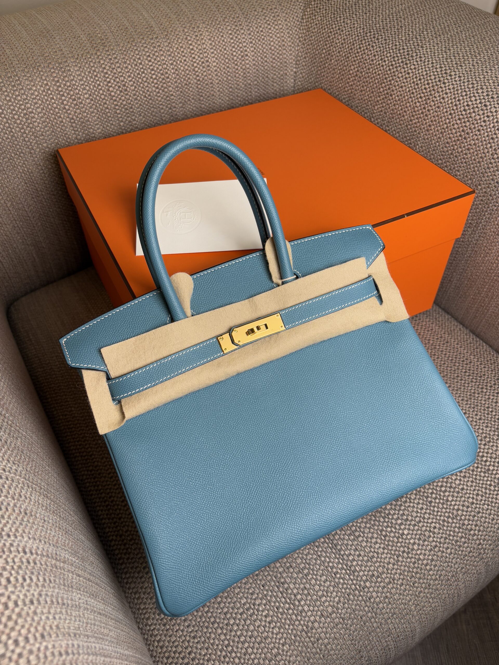 HERMÈS Birkin Bag 30 Epsom Leather Blue Jean GHW Stamp W