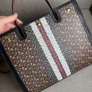 BURBERRY Medium Monogram Stripe E-Canvas Title Bag