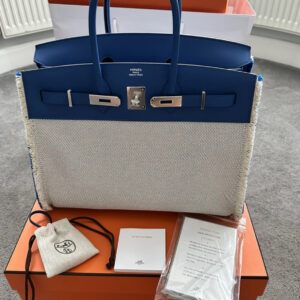 HERMÈS Birkin Bag 35 Fray Fray Toile and Swift Leather PHW 2023