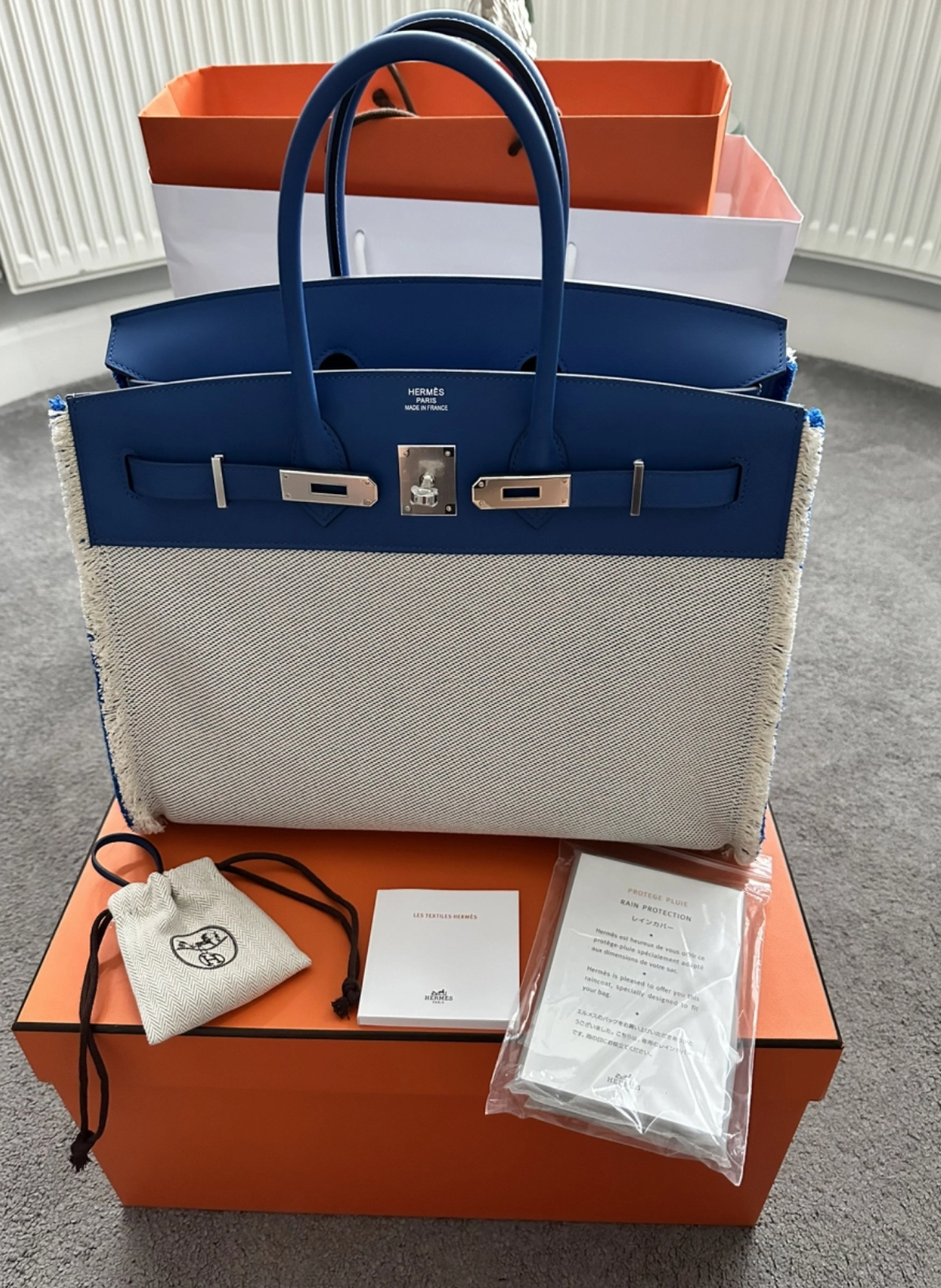HERMÈS Birkin Bag 35 Fray Fray Toile and Swift Leather PHW 2023