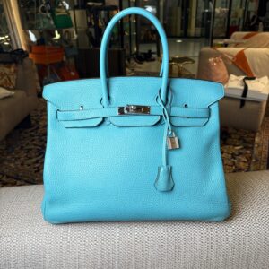 HERMÈS Birkin Bag 35 Togo Bleu Atoll PHW Stamp T