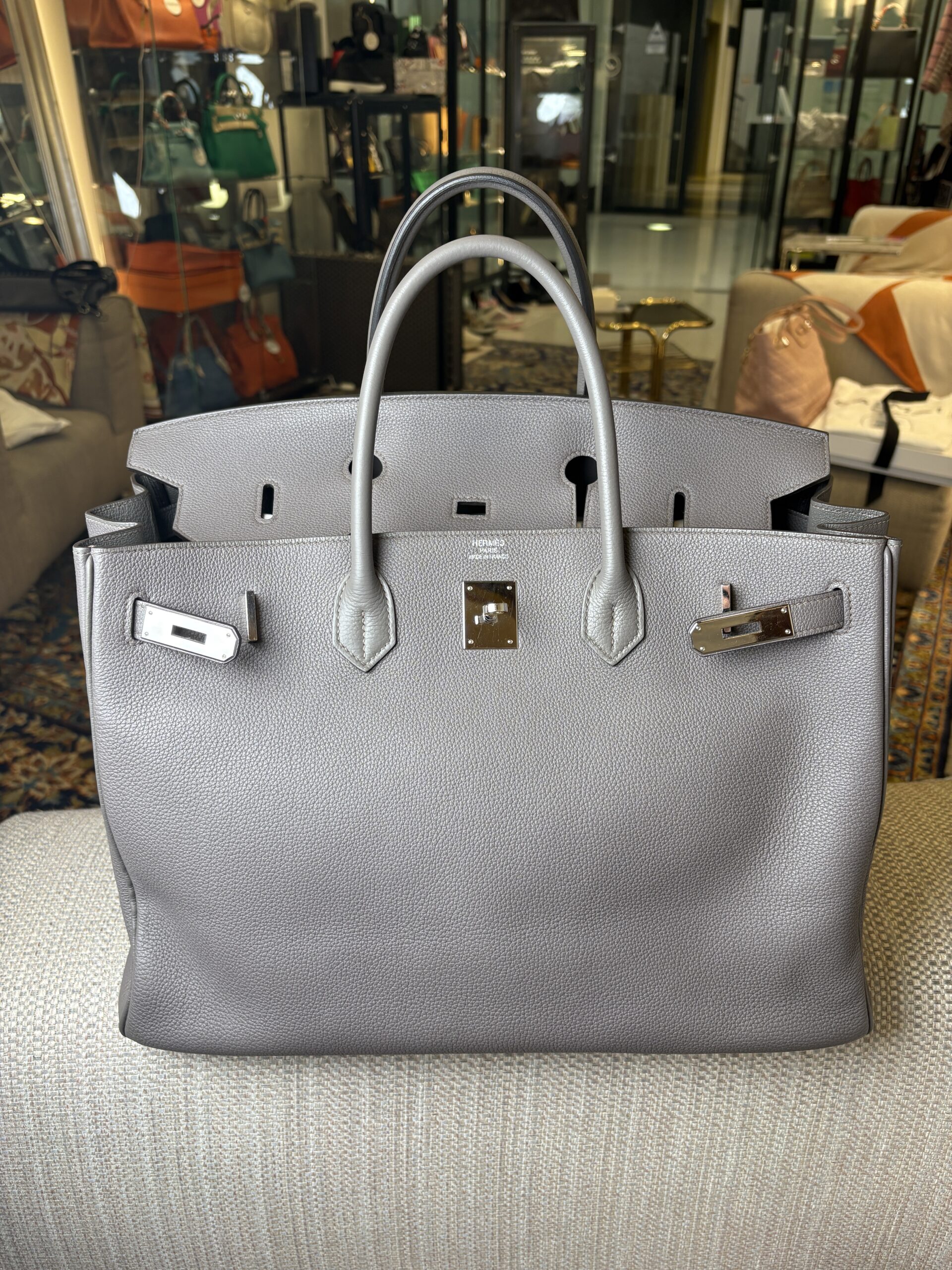 HERMÈS Birkin Bag 40 Togo Leather Gris Etain Stamp X PHW