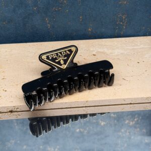 PRADA Triangle Logo Claw Clip Black