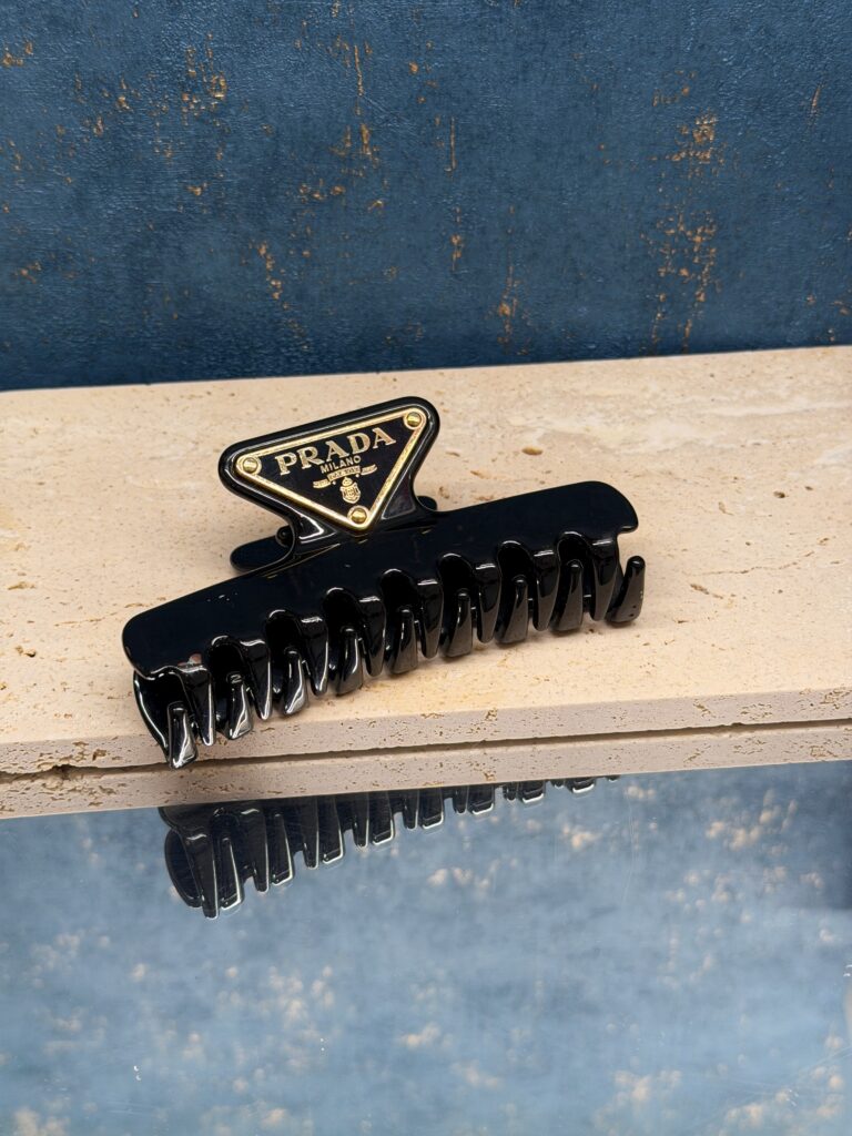 PRADA Triangle Logo Claw Clip Black