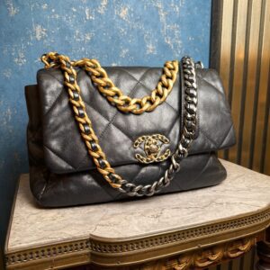 CHANEL 19 Flap Bag Black Lambskin Leather