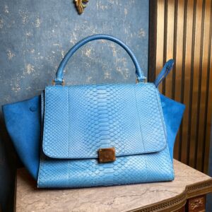 Celine Trapeze Bag Blue Python and Suede Leather