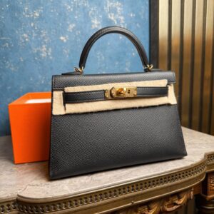 HERMÈS Mini Kelly Black Epsom Leather GHW Stamp B